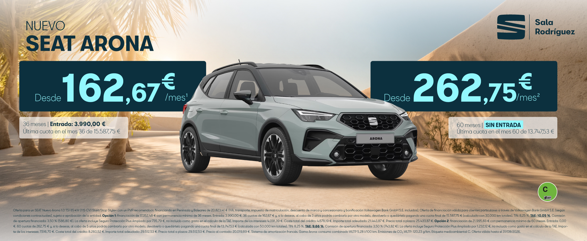 ¡Solo 4 unidades! Nuevo SEAT Arona  por 167€/mes o 262€/mes