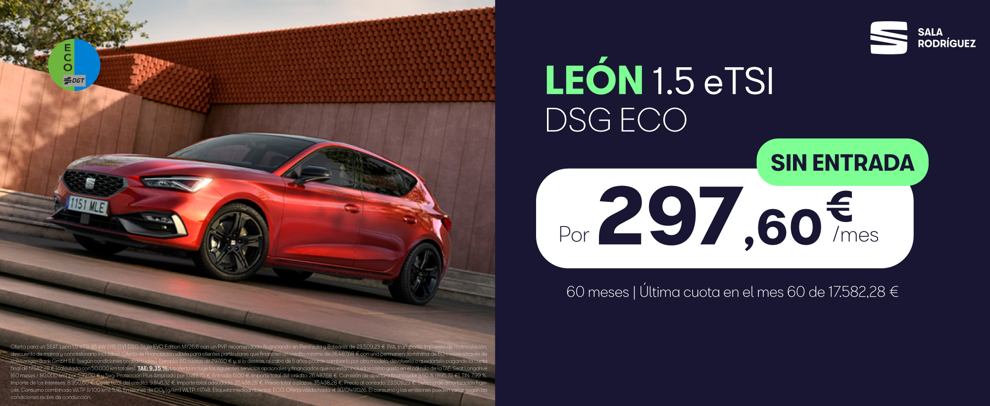 ¡SIN ENTRADA! SEAT León eTSI por solo 297€/mes*