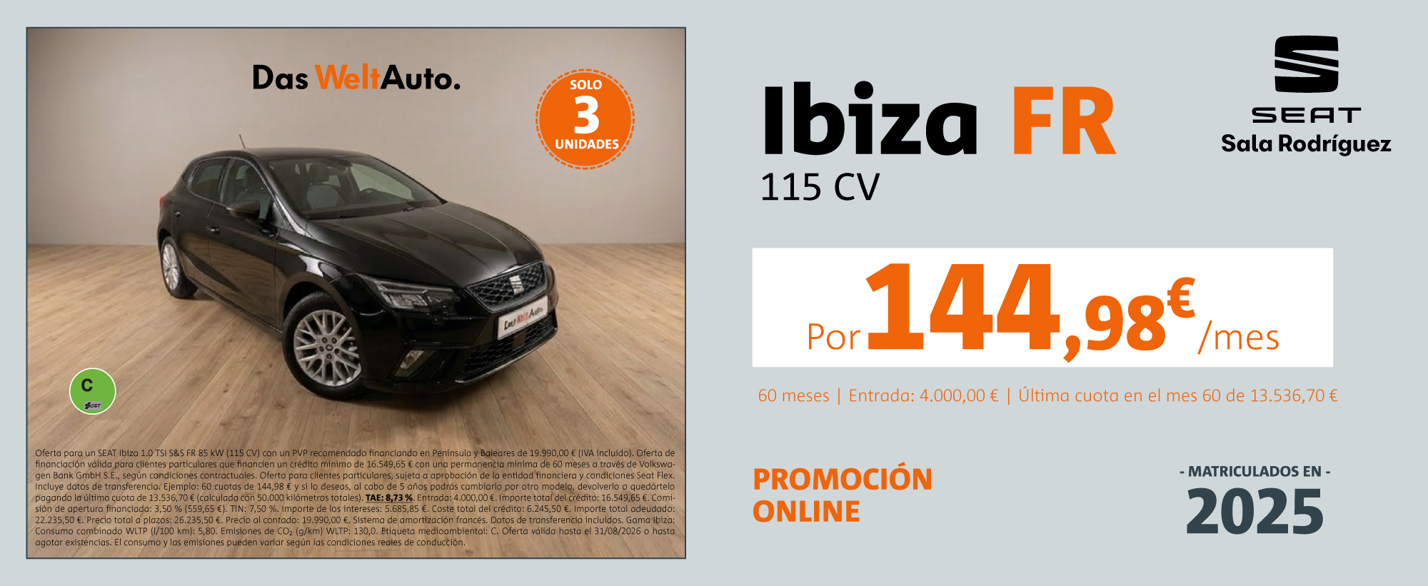 ¡Ocasión! SEAT Ibiza por 144€/mes*