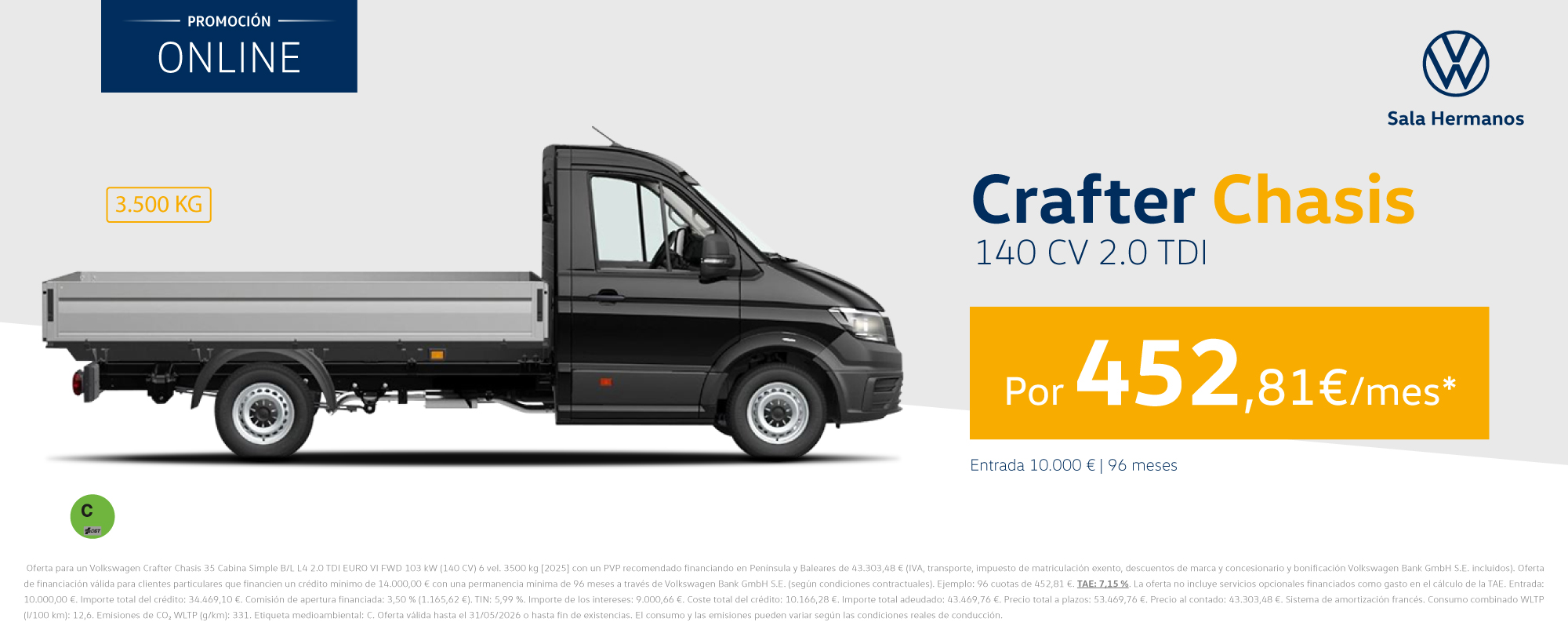 Crafter Chasis Cabina Simple por 452,81€/mes*