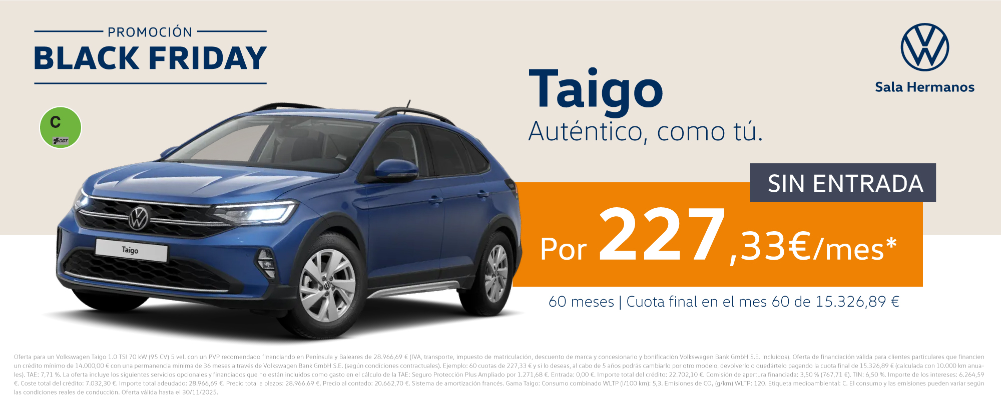 ¡Solo este mes! Consigue un Taigo por 227€/mes Sin Entrada