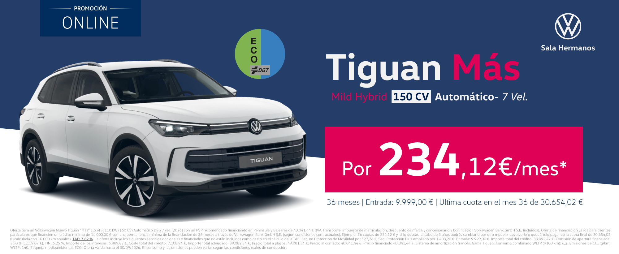 Volkswagen Tiguan Más ECO Por solo 234,11€/mes*