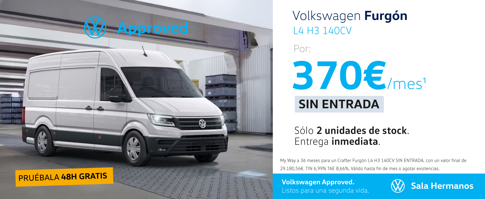 ¡Ocasión! Volkswagen Crafter Furgón por 370€/mes SIN ENTRADA